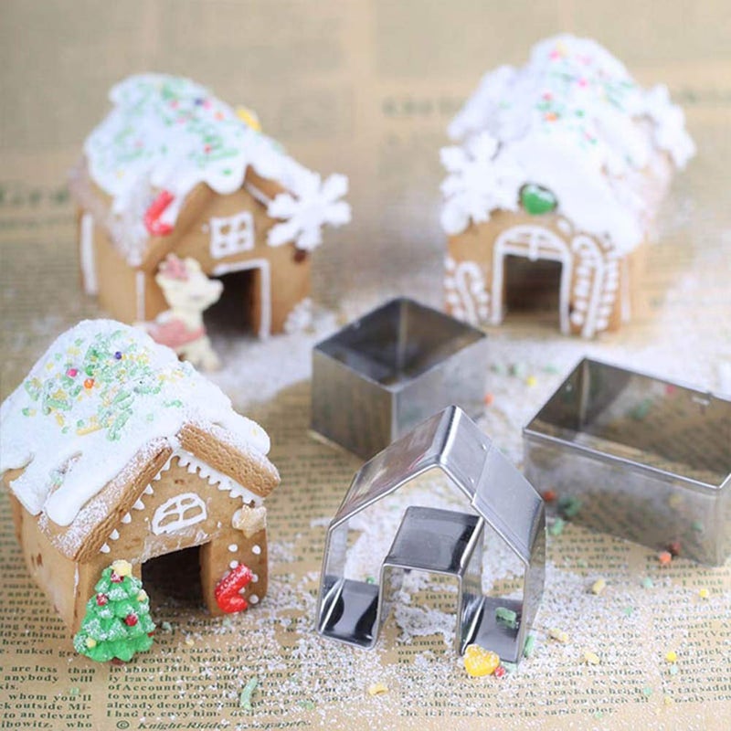 MEMOVAN Mini Gingerbread House Cookie Cutter Kit 3pcs Christmas Christmas Cookie Cutters 3D Stainless Steel Chocolate Little House Biscuit Mold Fondant Cake Decor Holiday DIY Baking Tools - Image 2